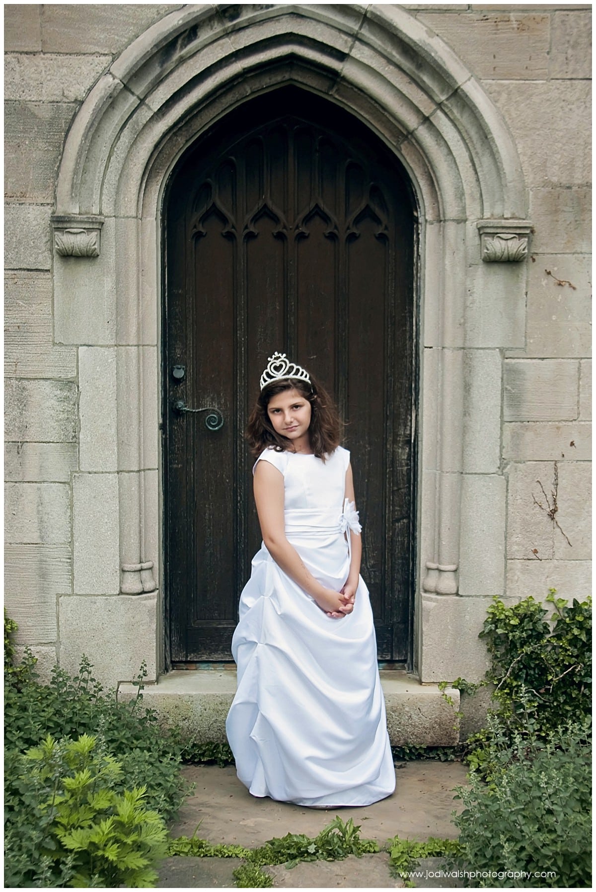little girl wearing her First Holy Communion dress at Hartwood Acres Mansion, Hampton, PA