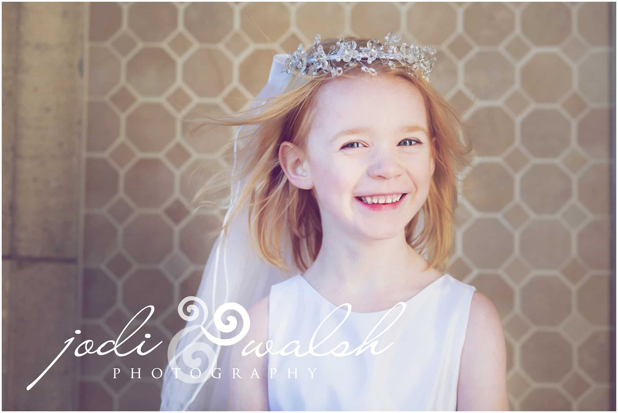 little girl in a white dress by jodi walsh photography