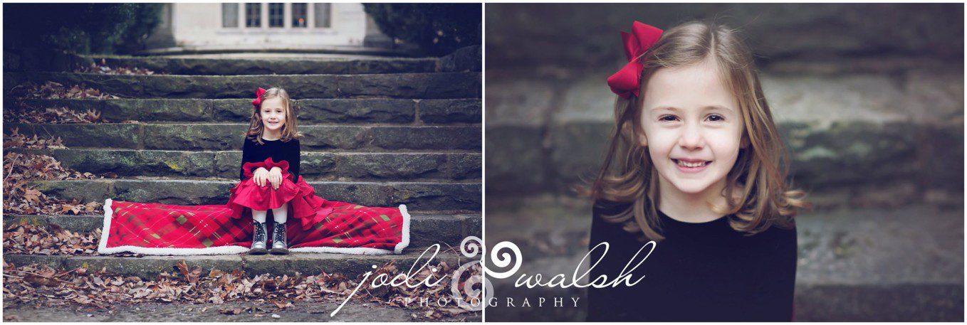 child photography, little girl, Hartwood Acres stone steps, red and black