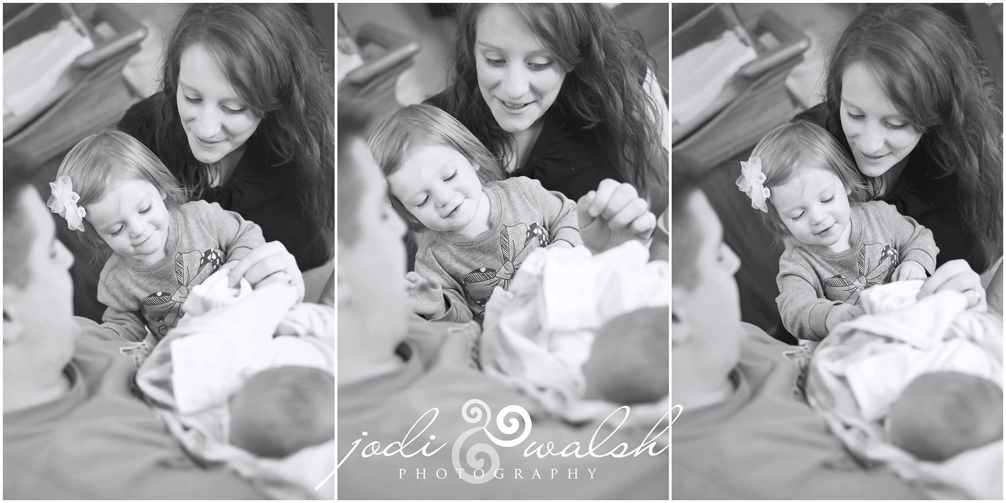 newborn, big sister, Fresh48, hospital family photos, black and white