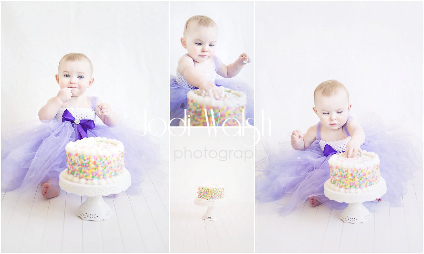 baby girl smash cake with purple tutu dress