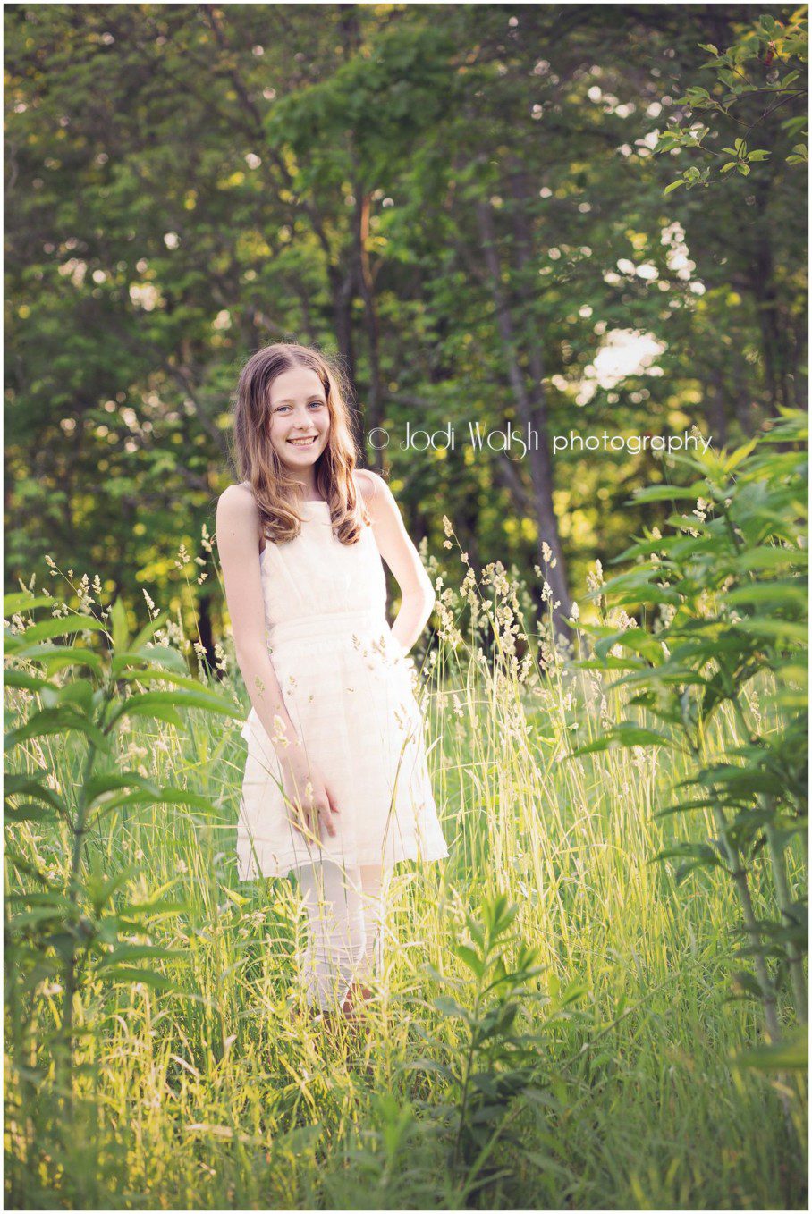 tween session, young girl in tall grass