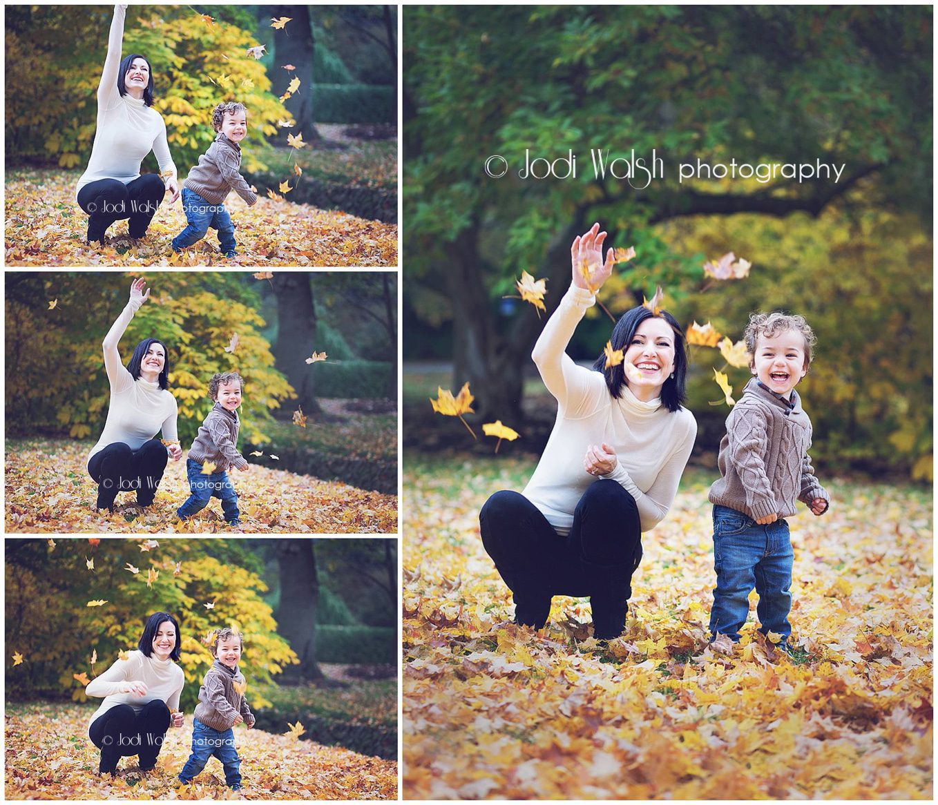 little boy and mom, fall leaves
