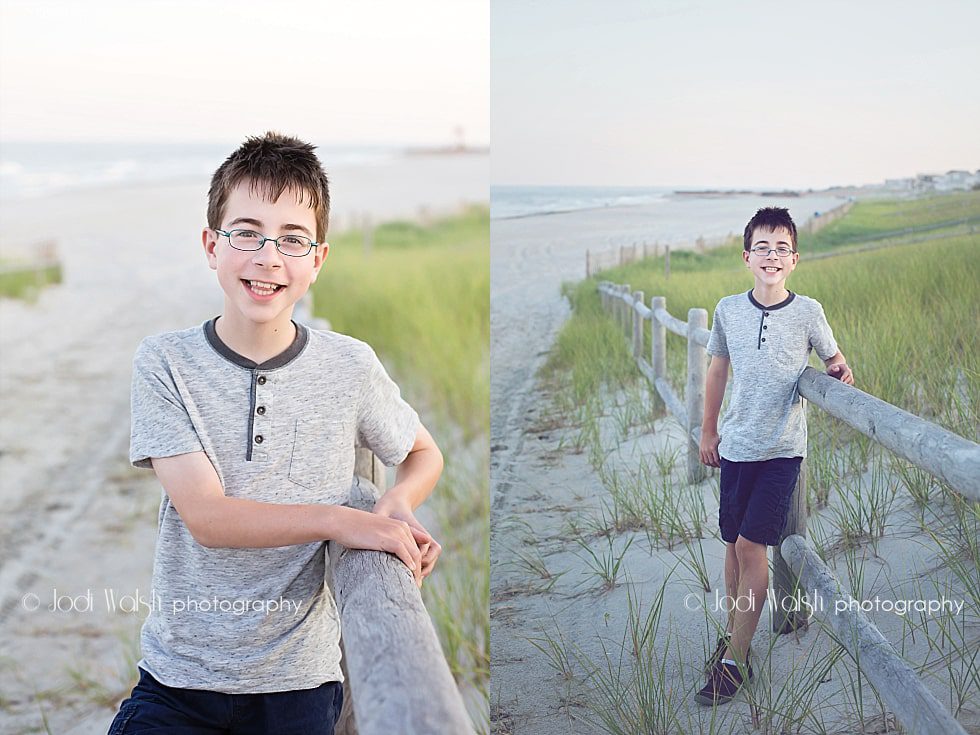 tween photography, boy with glasses, portrait session at Long Beach Island, New Jersey