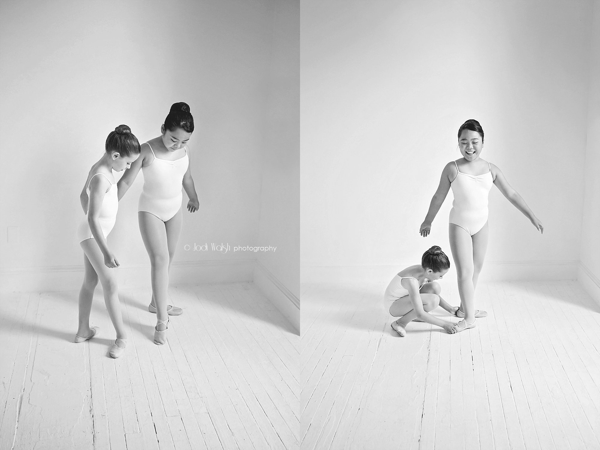 young dancers helping each other to pose in ballet