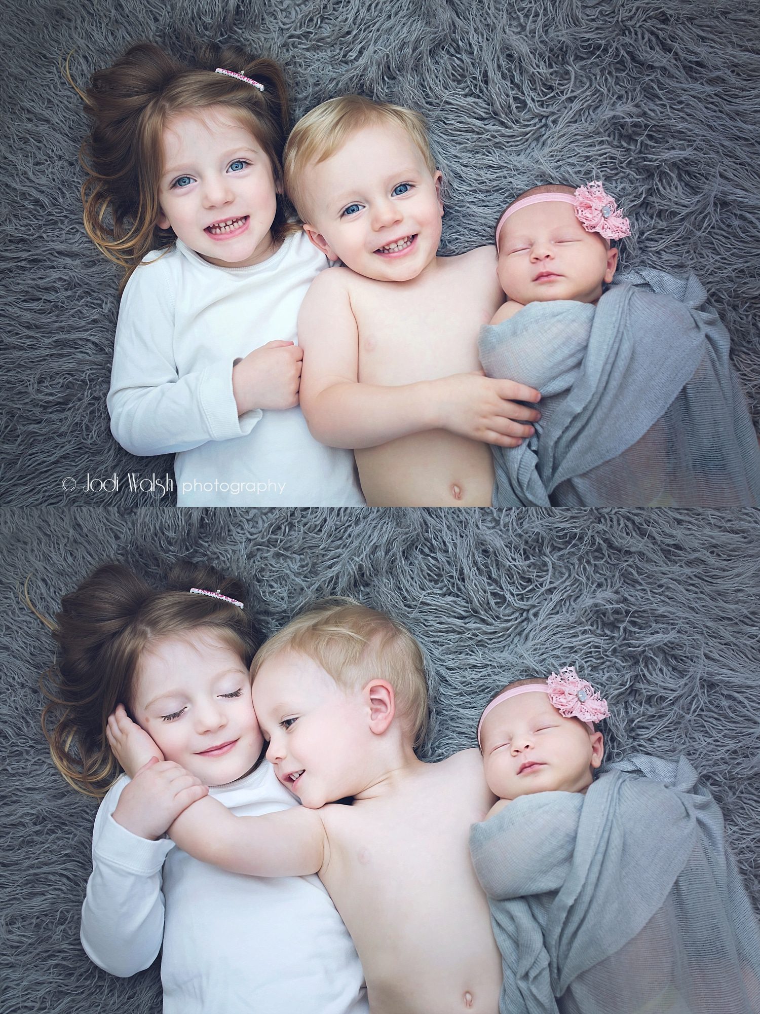 newborn, toddler and little girl posed portrait