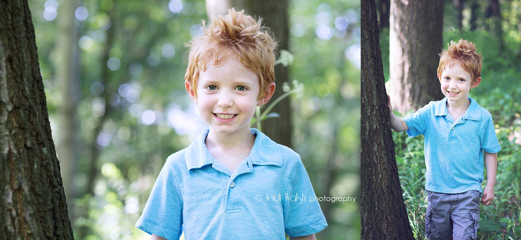 portrait of a little boy in blue 3 button shirt