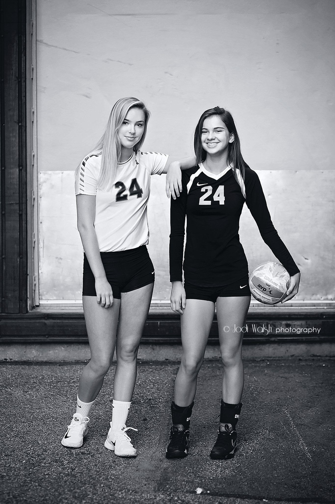 Pittsburgh urban teen session in volleyball uniforms