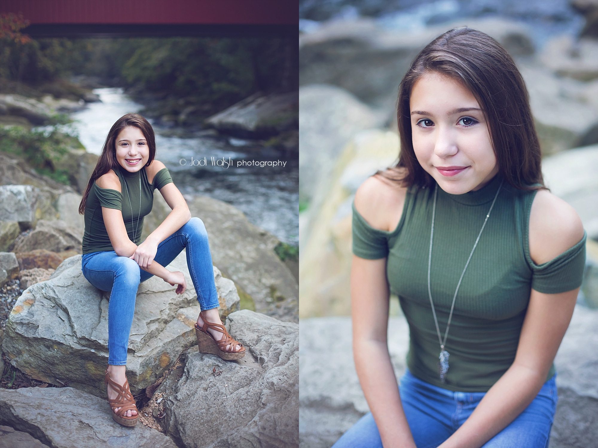 portrait of tween girl by Slippery Rock Creek at McConnells Mills State Park