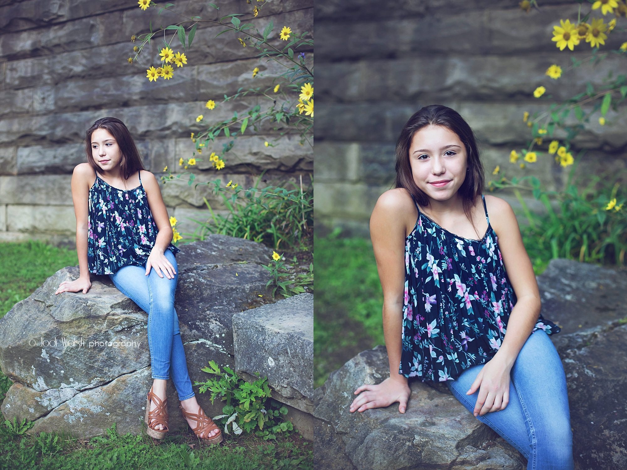 tween girl in flowered top at McConnells Mills State Park, Pennsylvania