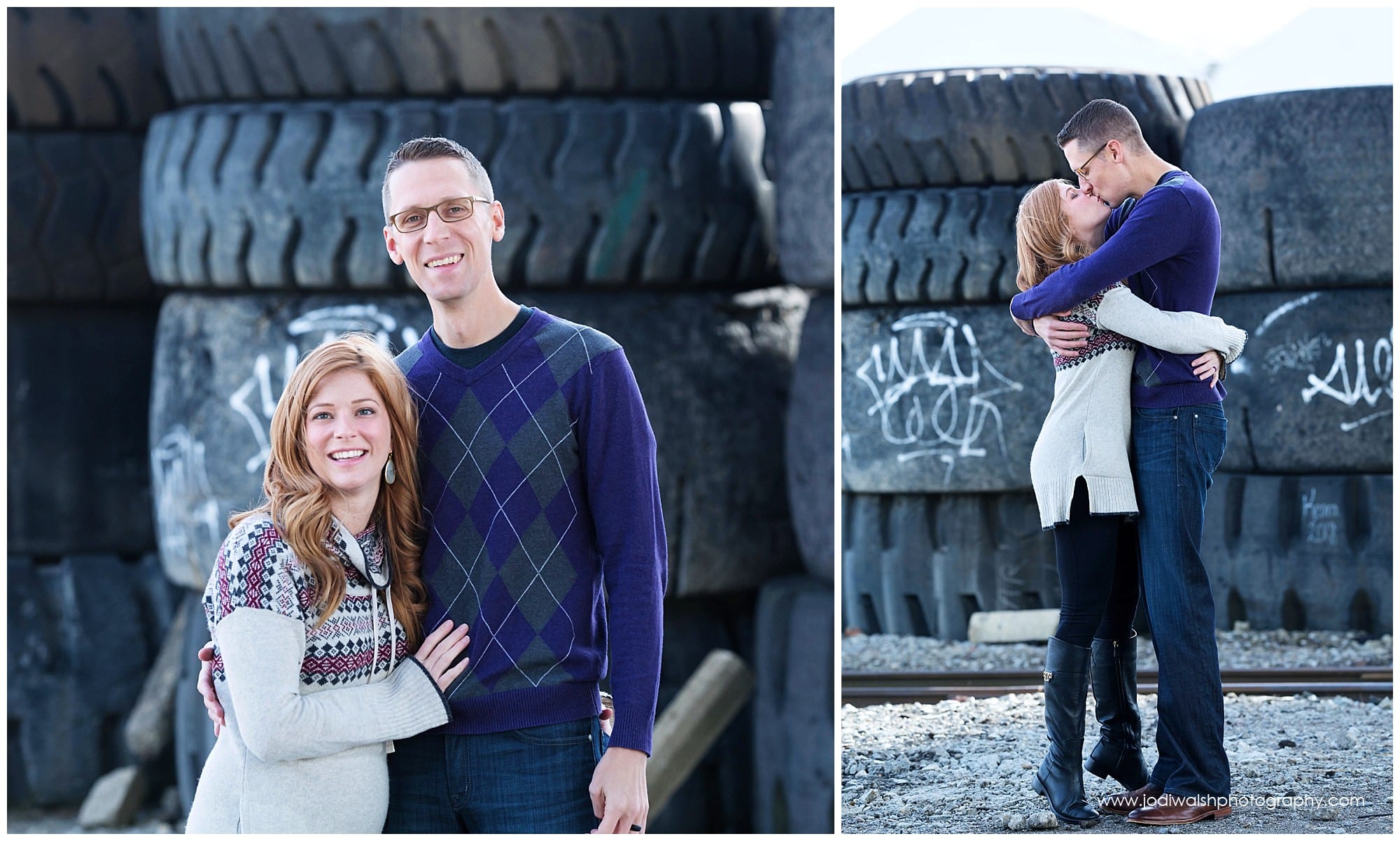 married couple kissing, urban portrait session