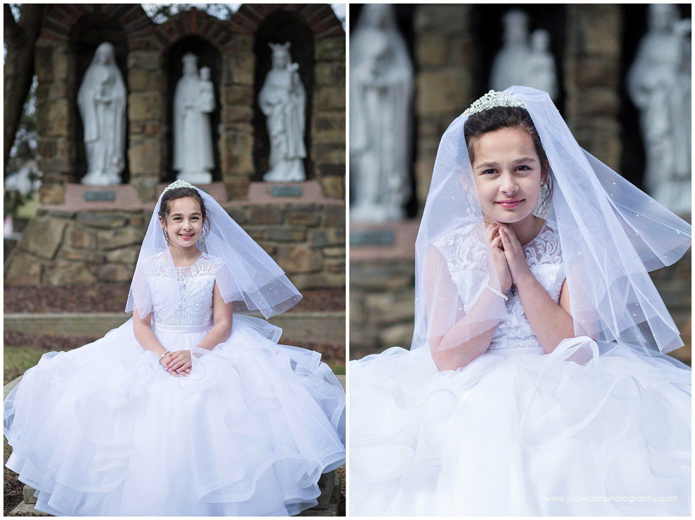 image of little girl in first holy communion dress at St Alphosus Church, Wexford