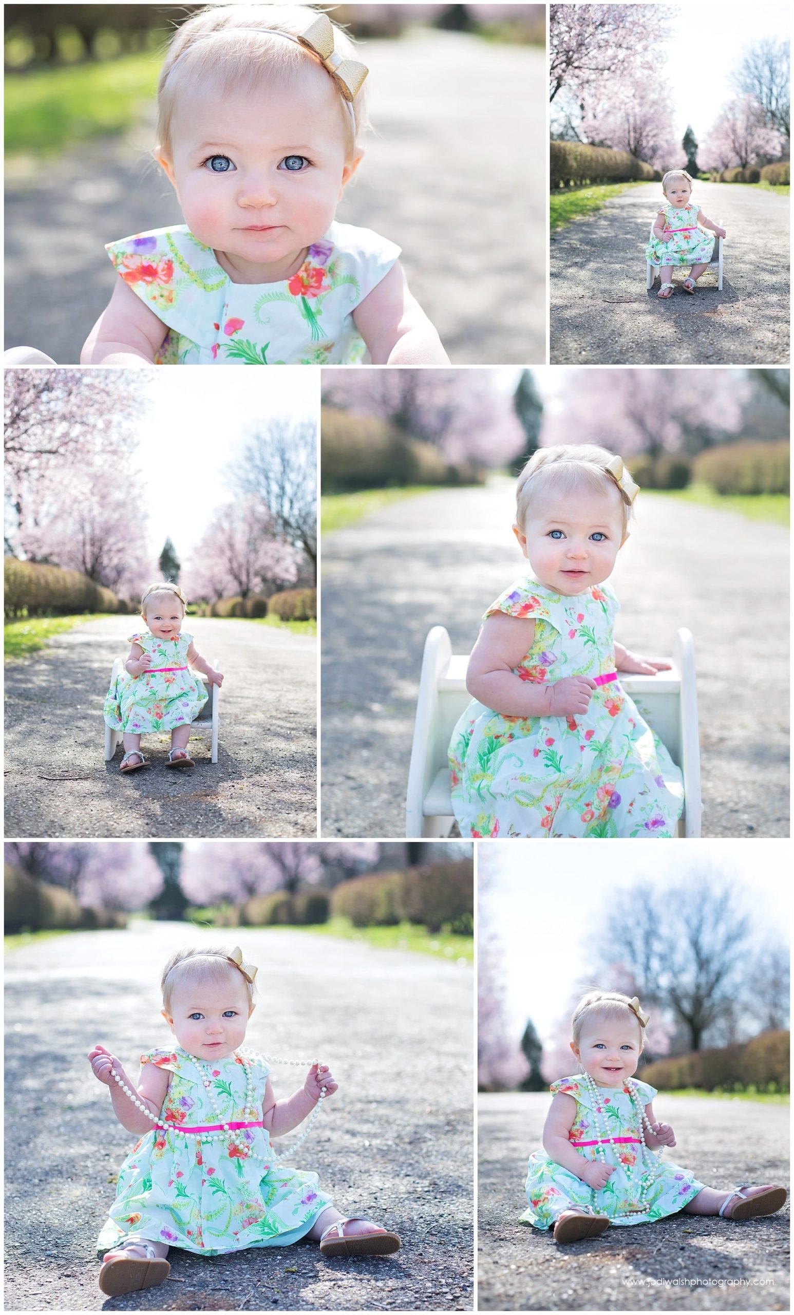 collage of 1 year old baby girl portraits in Pittsburgh park