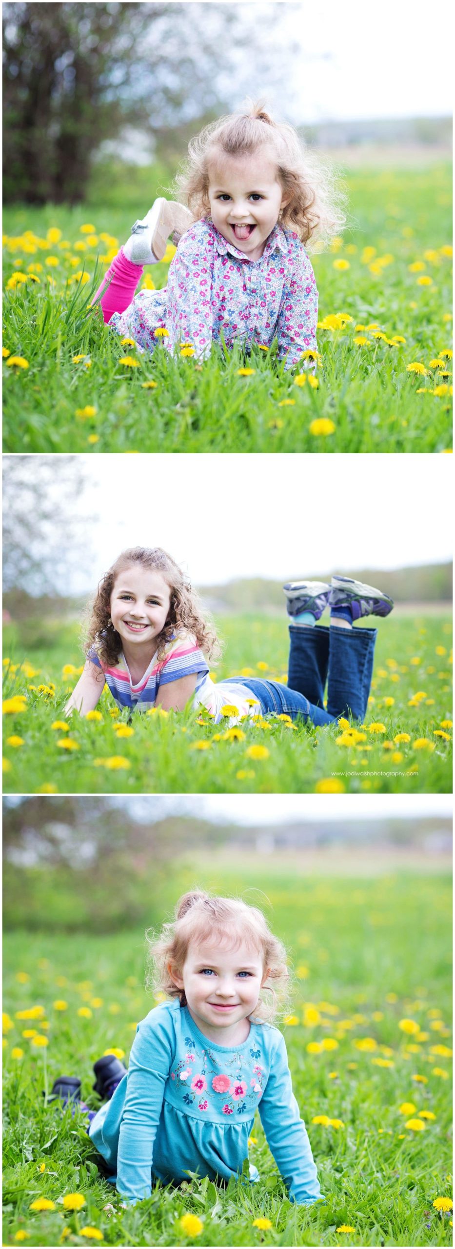 little girls in dandelion field
