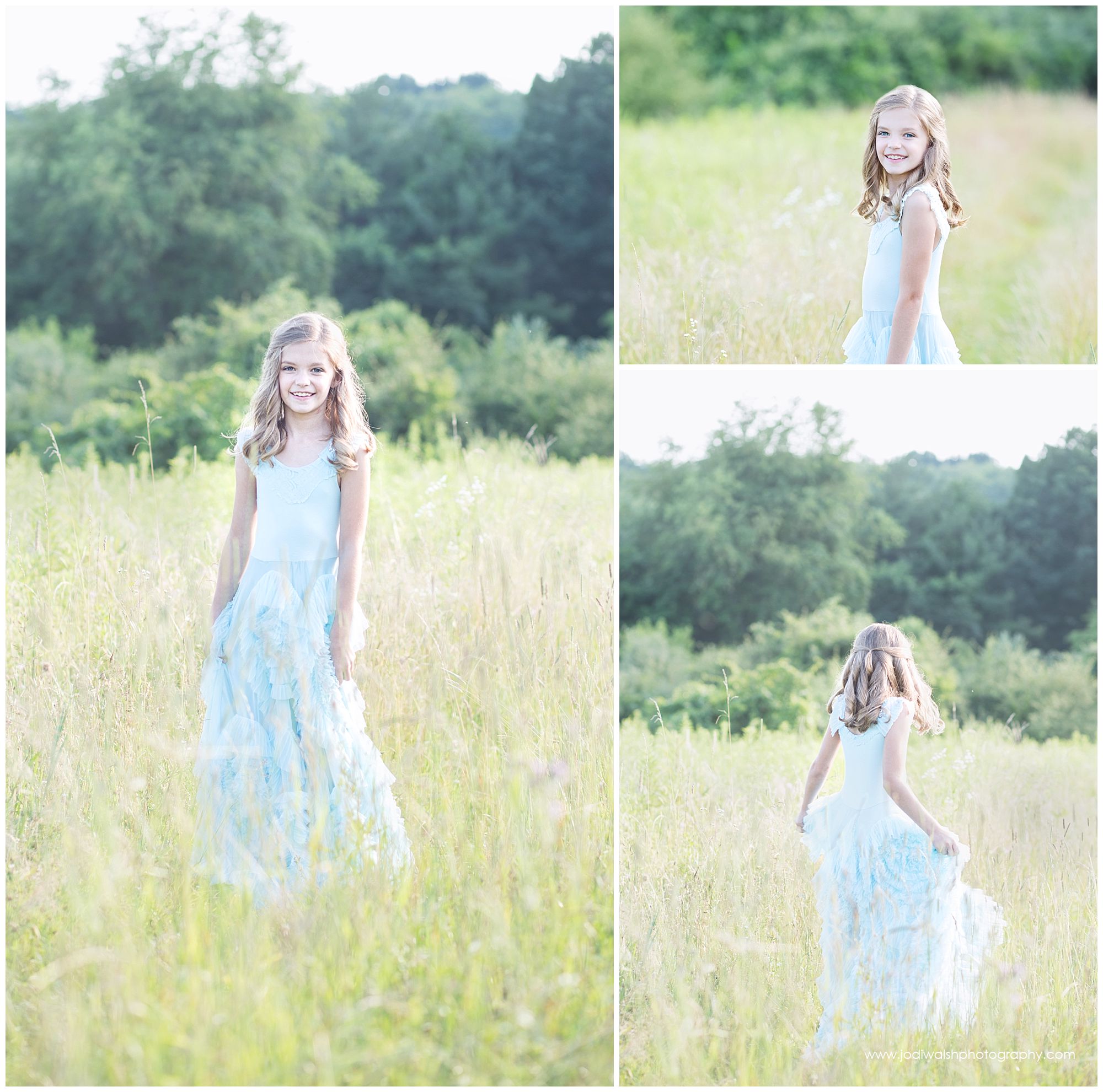 girl in blue princess dress from Dollcake in field near Pittsburgh
