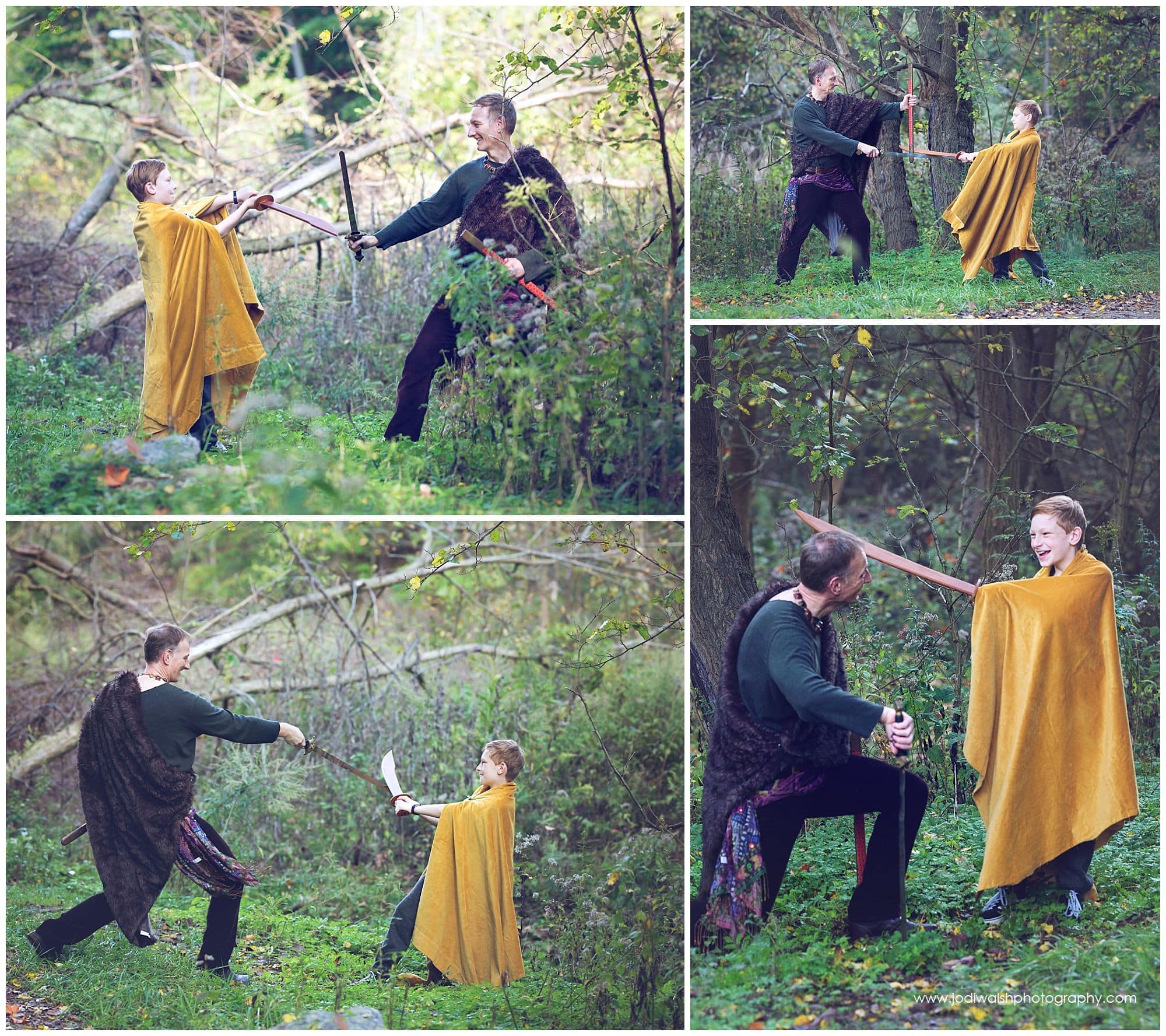 dad play sword fighting with son