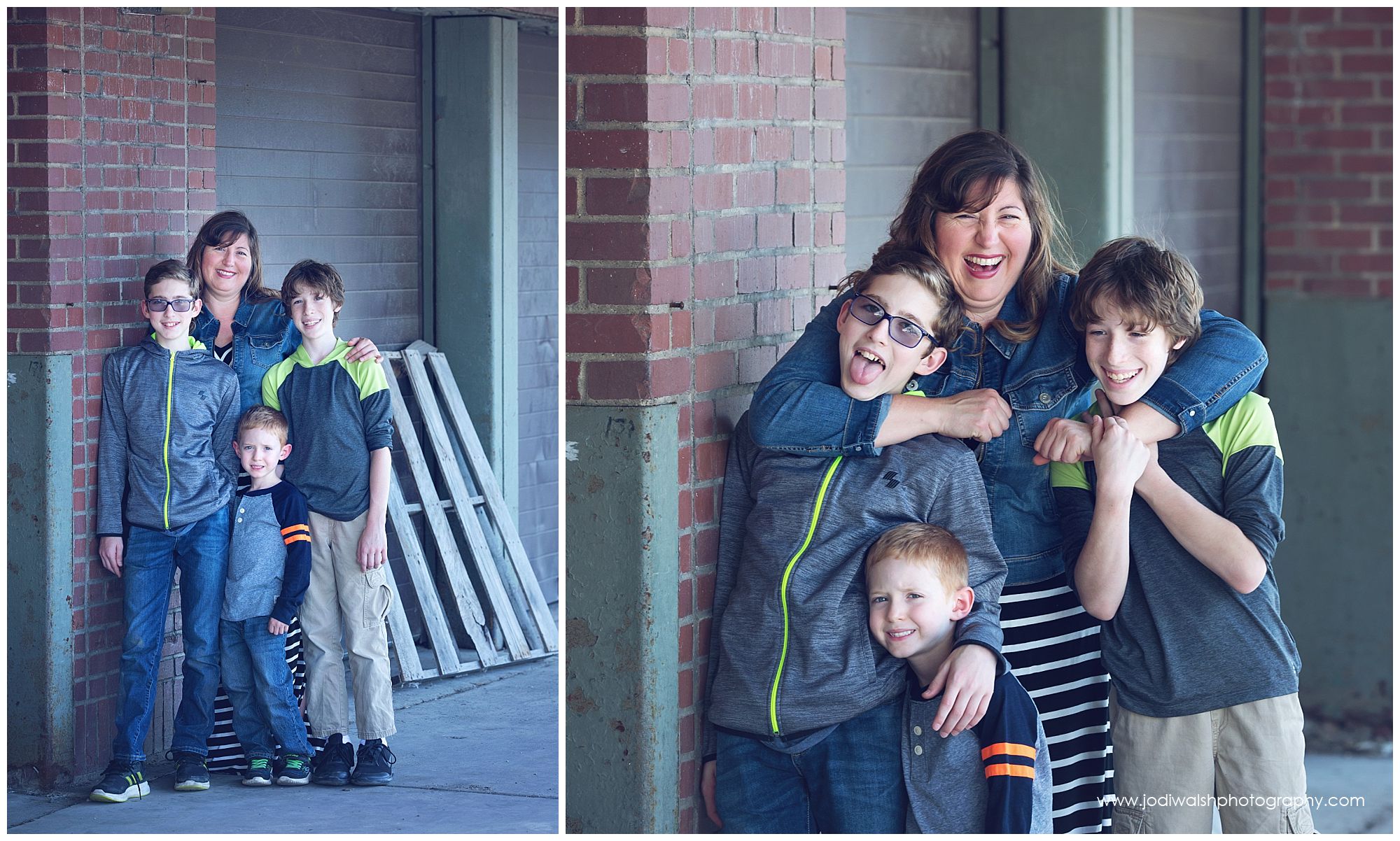 urban portraits with mother and three sons