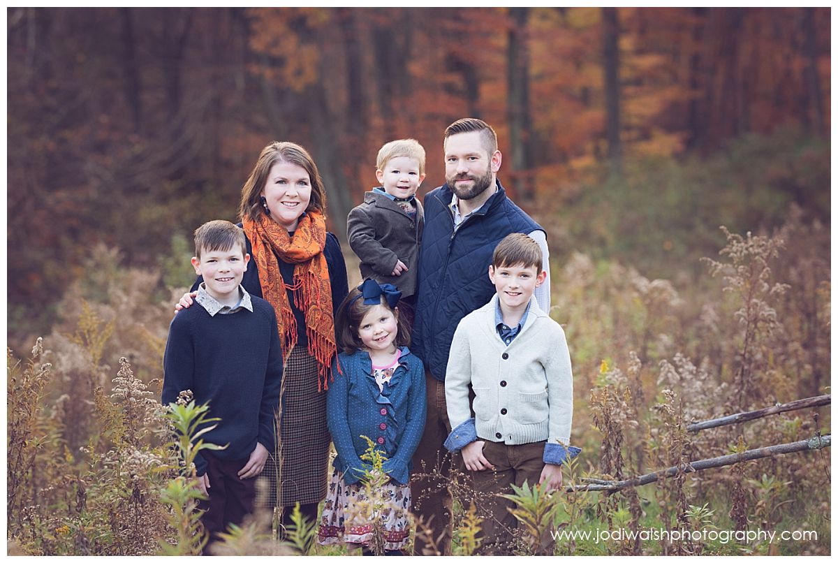 family portrait with fall trees and tall grasses, park locations