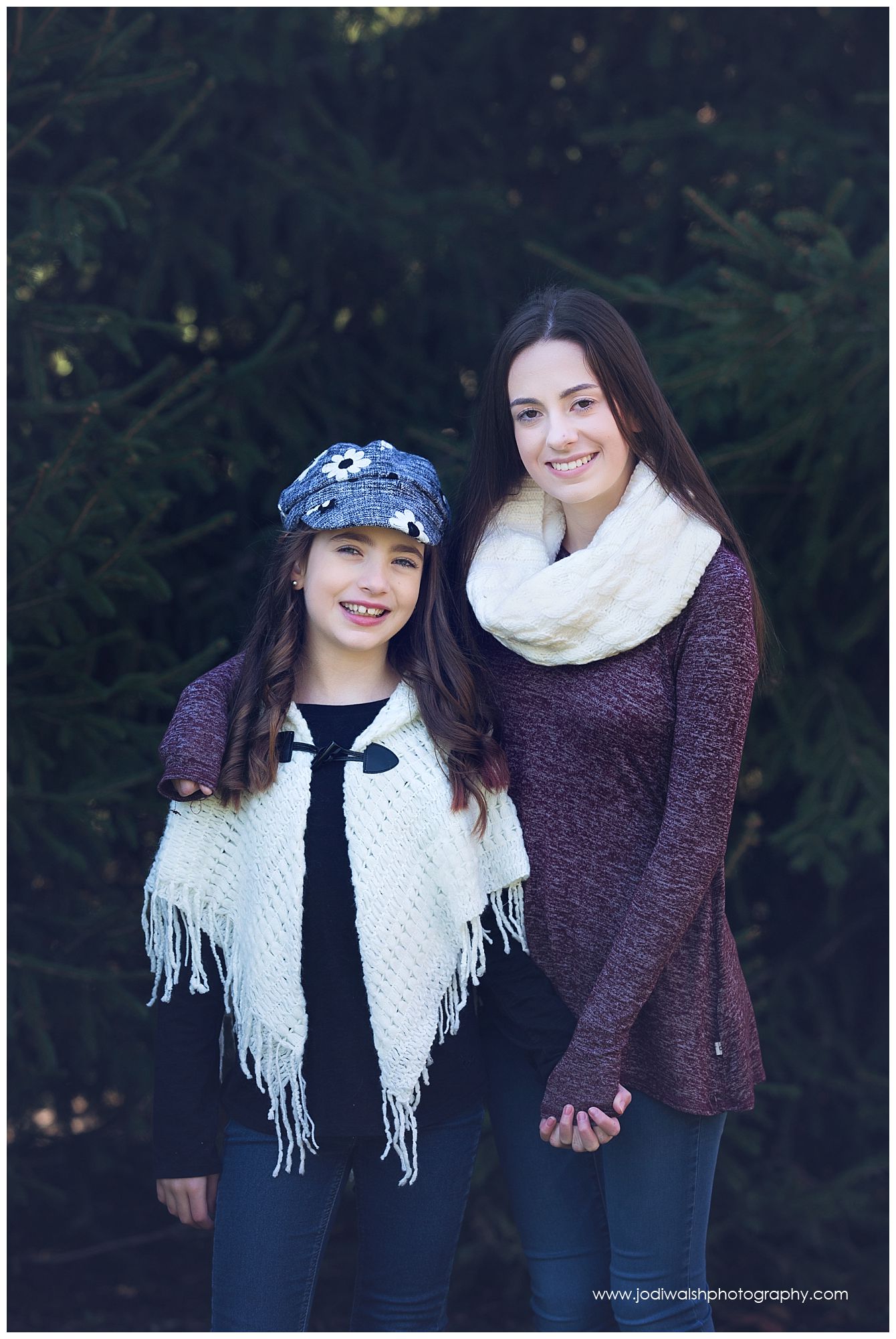 teen sisters fall portrait, Pittsburgh