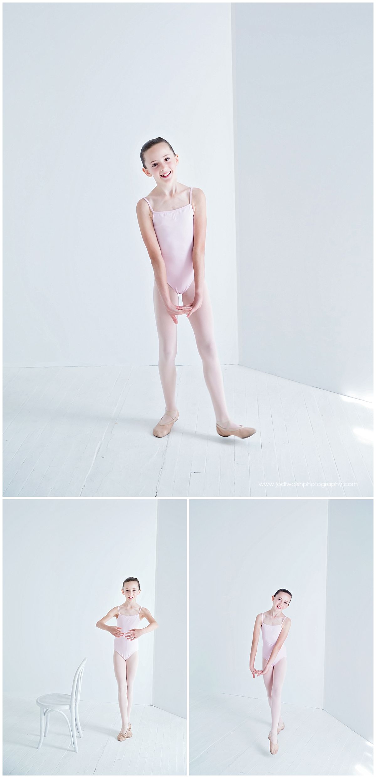 tween ballet dancer in pink leotard