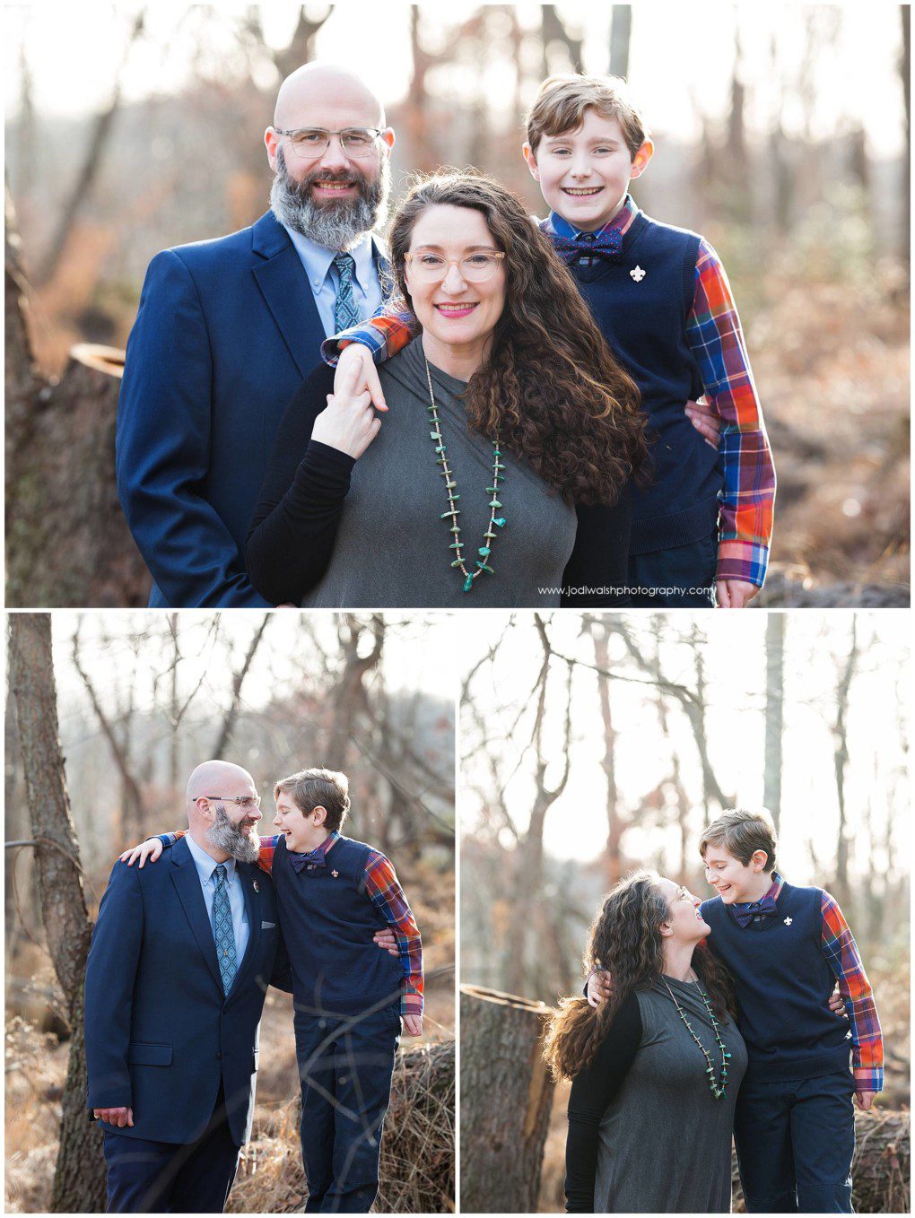 winter portraits with mother, father and son outside